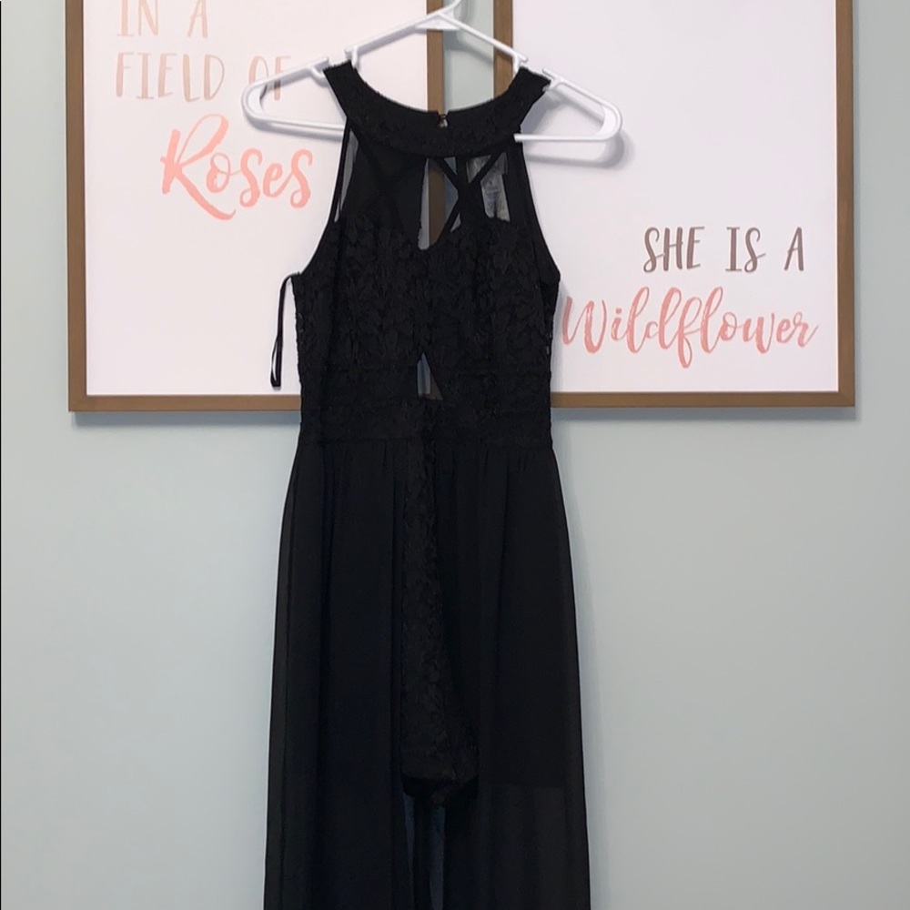 Black Lace Romper with Sheer Skirt